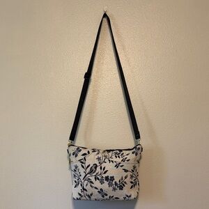 Danny K Floral Canvas Crossbody Bag in Blue on Cream